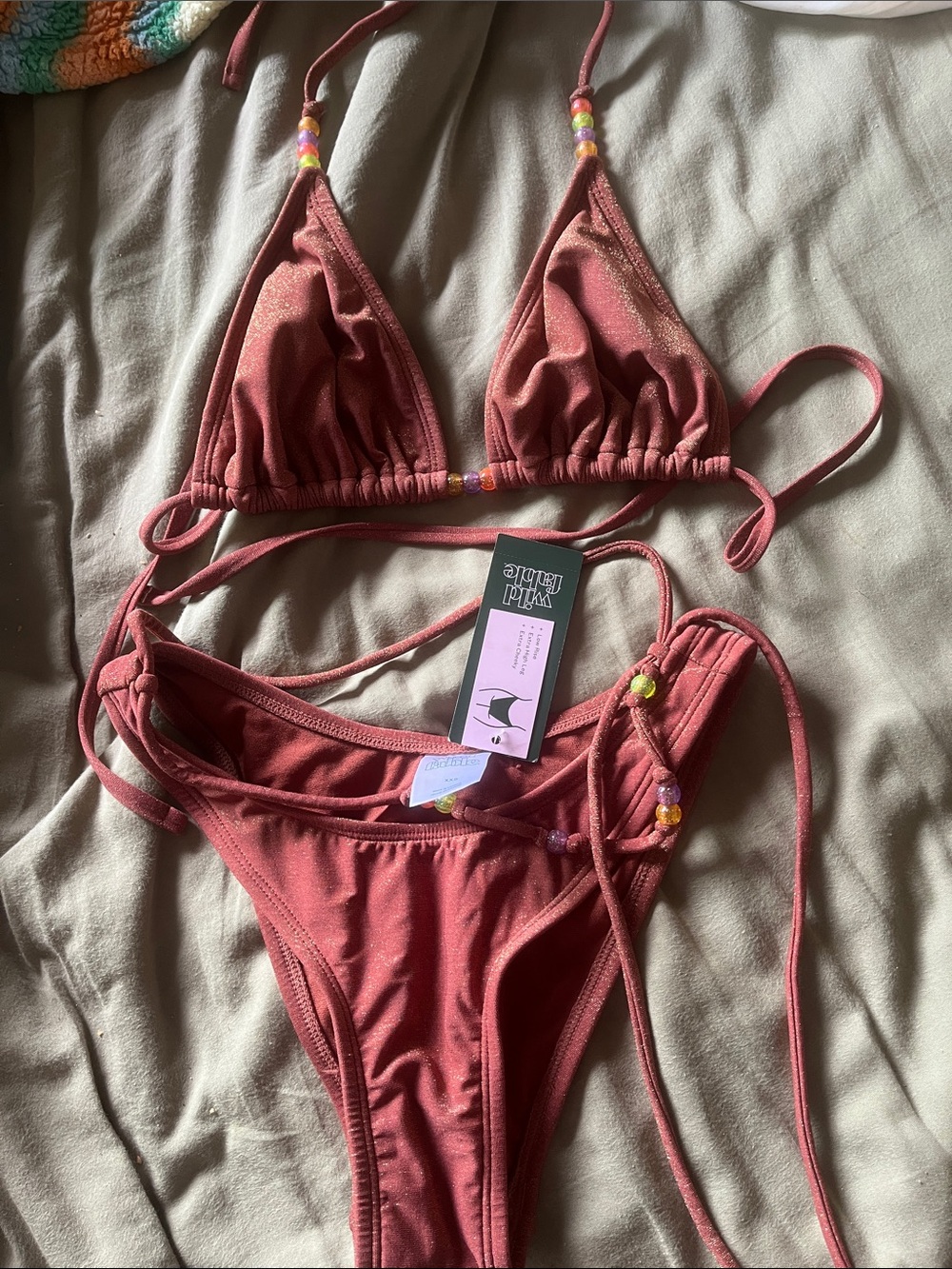 Rust Triangle Bikini Top with Beaded Halter